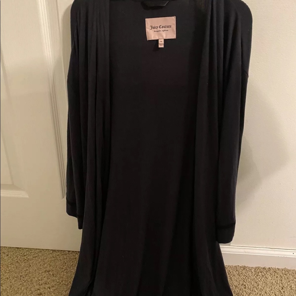 Juicy Couture Womens Open Front Black Sweater Cardigan With Lace Trim Y2K